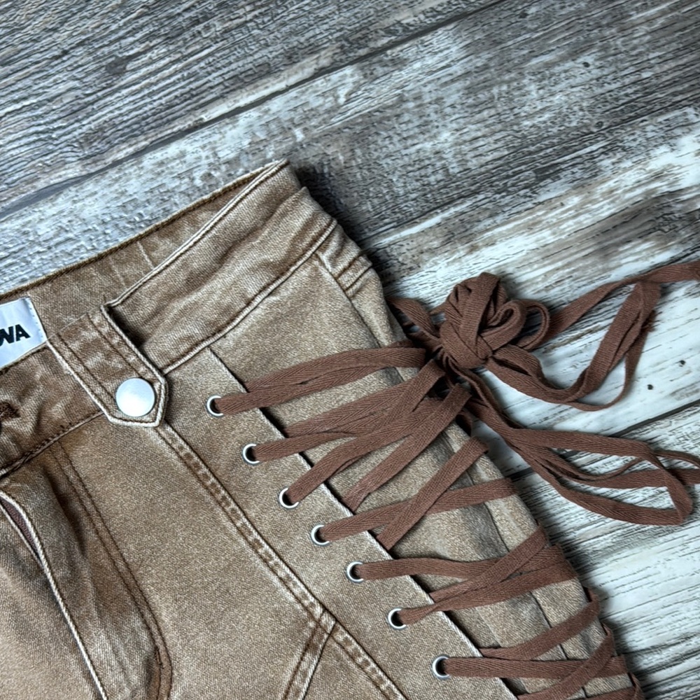 Fashion Nova Tan Lace-Up Pants - Picture 6 of 16